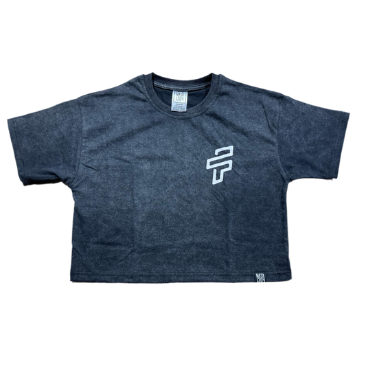 1264 Oversized Black Acid Wash Women’s Crop Shirt