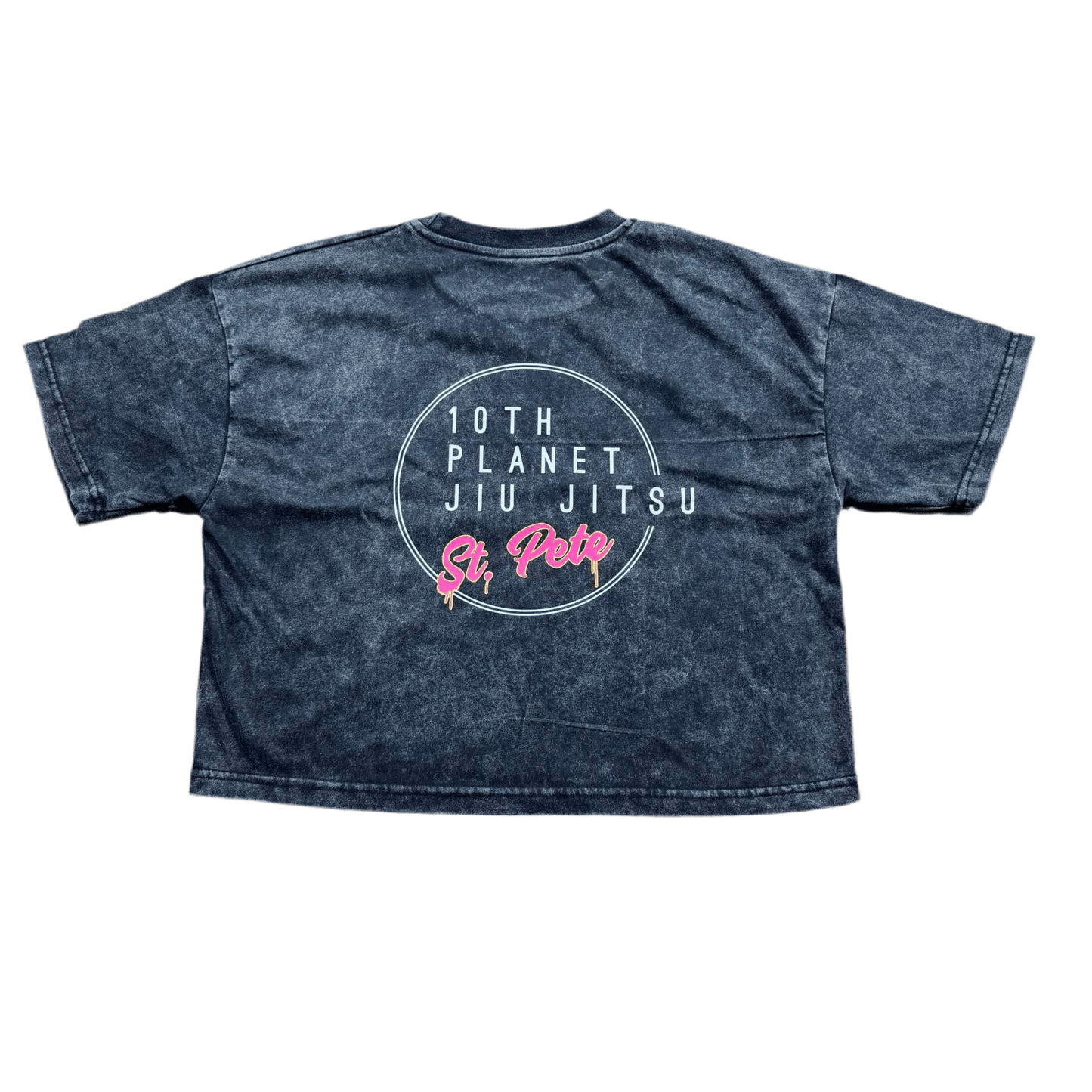 1264 Oversized Black Acid Wash Womns Crop Shirt